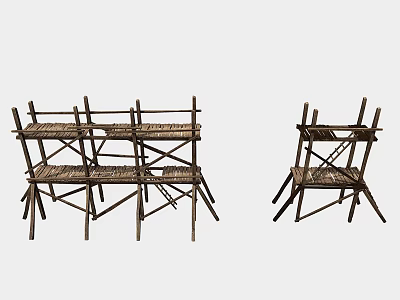 Bamboo Woven Folding Chairs Design For Home Furniture With Multiple Pieces 3d model