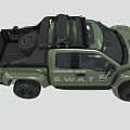 Green Los Angeles SWAT Tactical Pickup Truck With Roof Rack And Off Road Tires