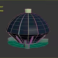 Dome Shaped Decorative Object With Blue Stripes Green Base And Yellow Lid