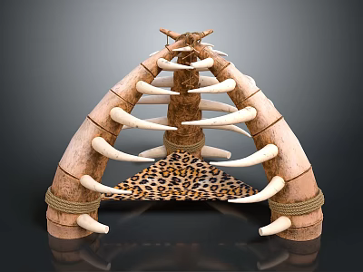 Primitive Decorative Structure Made With Bone Elements Leopard Print And Ropes 3d model