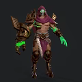 Hooded Fantasy Character Creature With Glowing Green Hands Mechanical Armor And Leather Elements