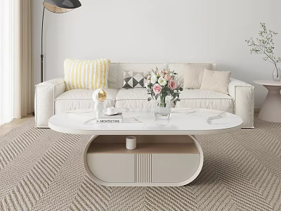 Modern White Marble Top Coffee Table With Decorative Vase And Books In Living Room 3d model