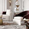 Elegant Living Room Interior With Ornate Ceiling Gold Chandeliers Round Mirror White Sofa Geometric Rug