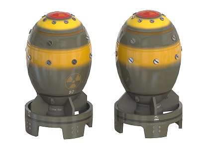 Military Weapon Bomb With Yellow Green Body Red Top Radioactive Symbol And Base Stand 3d model