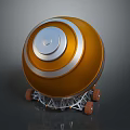 Orange And Silver Spherical Device With Metal Stand And Wheels Structure 3d model