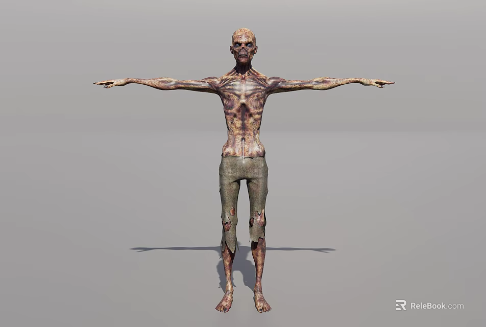 Decayed Zombie Creature Character With Tattered Pants And Outstretched Arms 3d model 