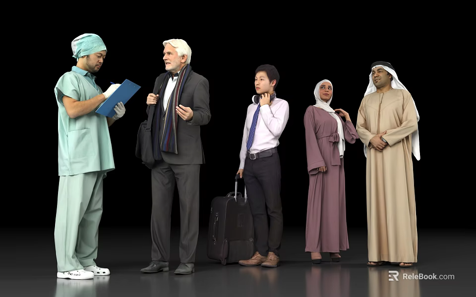 Group of Diverse People with Medical Professional Business Travelers and Traditional Attire Individuals 3d model 