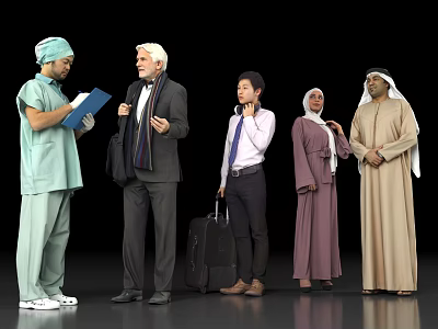 Group of Diverse People with Medical Professional Business Travelers and Traditional Attire Individuals 3d model