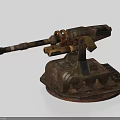 Camouflage Military Weapon Featuring Long Barrel Metal Mount And Spiked Base Design 3d model