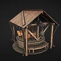Ancient Well Structure With Rustic Wooden Roof And Traditional Stone Wall Design