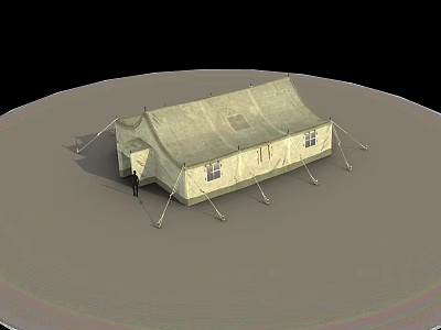 Large Beige Camping Tent With Windows And Support Poles On Ground 3d model