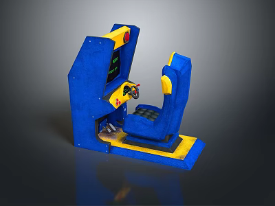 Blue And Yellow Gaming Computer Chair With Control Panel And Joystick 3d model