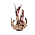 Decorative Abstract Art Sculpture With Intricate Openwork Design And Golden Red Finish