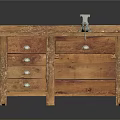 Traditional Solid Wooden Workbench With Drawers And Metal Bench Vise
