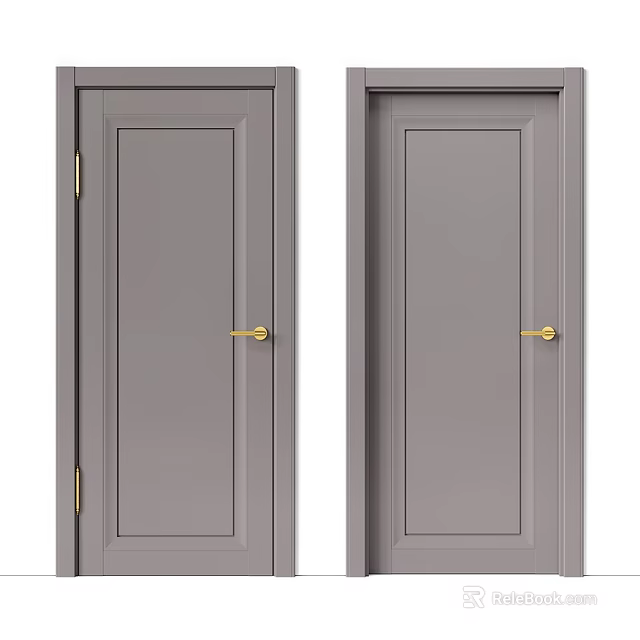Elegant Gray Swing Doors with Gold Handles for Modern Interior Design 3d model 