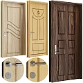 Various Wooden Swing Doors With Different Panel Designs And Handle Styles 3d model