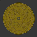 White Decorative Ceiling Medallion with Intricate Swirl Patterns and Central Circle AKICART Brand Label