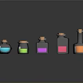 Colorful Glass Bottles Display With Colored Liquids Cork Stoppers Various Shapes