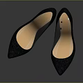 Women's Black High Heels With Pointed Toe And Orange Stiletto Heel Design