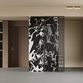 Modern Room Divider With Marble Pattern And Slatted Design For Interior Space Decoration 3d model