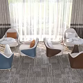 Modern Casual Sofa Set With White Blue Brown Seats Round Tables In Cozy Living Space