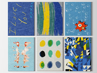Colorful Square Rugs with Various Patterns Abstract Geometric and Animal Designs 3d model