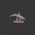 Artistic Pink Dolphin Sculpture Leaping On Red Wooden Base