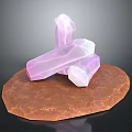 Purple Crystal Specimens Displayed On A Brown Natural Stone Base
