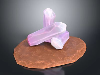 Purple Crystal Specimens Displayed On A Brown Natural Stone Base 3d model
