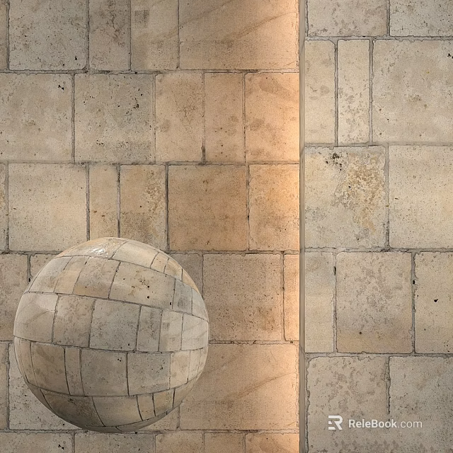 Natural Stone Components With Textured Wall Panels And Spherical Decorative Elements 3d model 