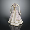 Elegant Vintage White Dress With Gold Trim Floral Pattern Long Sleeves