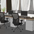 Modern Office Desk Setup with Computers Ergonomic Chairs Plants and Natural Light 3d model