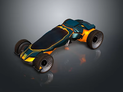 Futuristic Sleek Concept Car With Teal Black Body Design Orange Accents And Large Wheels 3d model