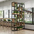 Modern Indoor Green Plant Display With Multi Tier Black Metal Wooden Shelf Unit