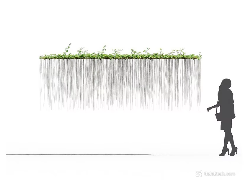 Long Green Hanging Vines Creating Decorative Curtain with Person Nearby 3d model 