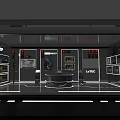 Modern High Tech Interior Space With Storage Racks Workbench And Material Labels