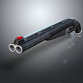 Modern Sci Fi Weapon With Two Barrels Black Body Silver Accents And Red Button 3d model