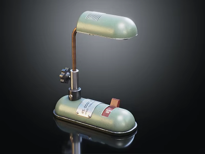 Light Green Table Lamp With Oval Base Metal Arm And Vintage Design On Reflective Surface 3d model