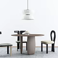 Minimalist Round Dining Table With Modern Chairs And Hanging Pendant Light 3d model
