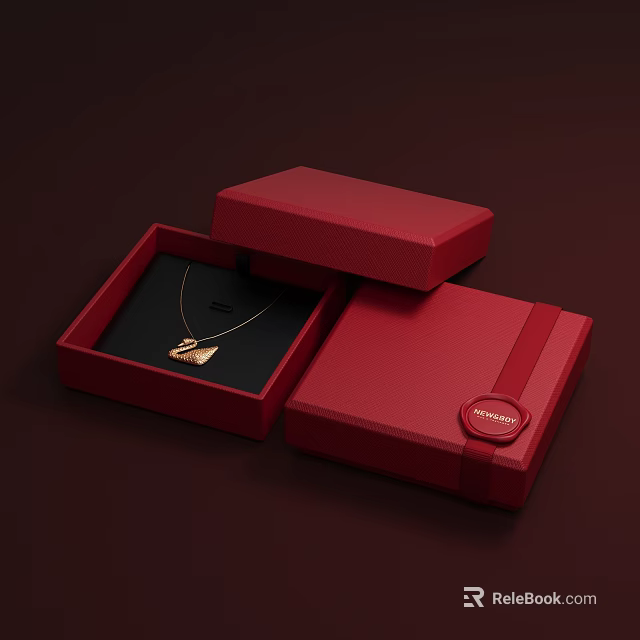 Elegant Jewelry Ornament Set With Red Open Box Necklace Pendant And Swarovski Seal 3d model 