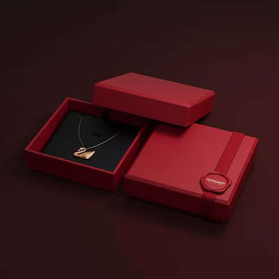 Elegant Jewelry Ornament Set With Red Open Box Necklace Pendant And Swarovski Seal 3d model
