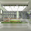 Alling Cake Bread Shop Interior with Welcome Sign Bright Lighting and Glass Display Cases