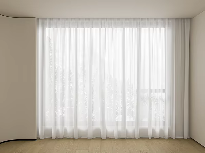 White Sheer Curtains For Modern Room With White Walls And Wooden Floor 3d model