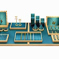 Elegant Jewelry with Necklaces Earrings Rings and Bracelets on Display Counter with Trays and Racks