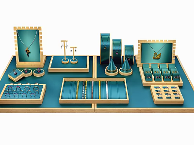 Elegant Jewelry with Necklaces Earrings Rings and Bracelets on Display Counter with Trays and Racks 3d model
