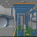 Industrial Facility Interior With Large Storage Tanks Blue Steel Structures And Green Flooring