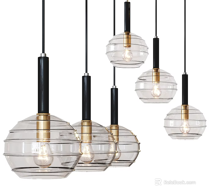 Modern Pendant Lights With Transparent Glass Gold Accents And Black Rods 3d model 