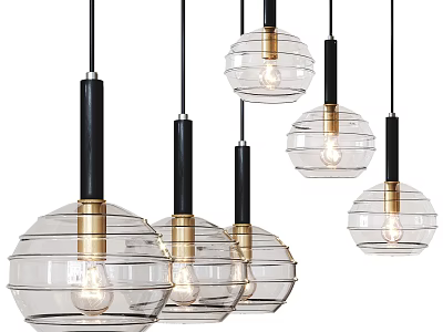 Modern Pendant Lights With Transparent Glass Gold Accents And Black Rods 3d model