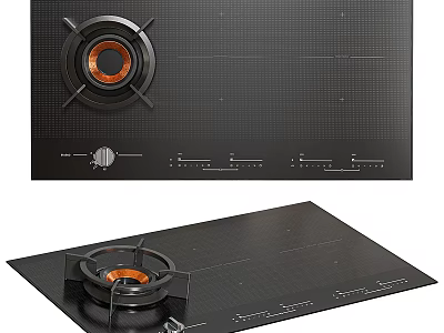 Modern Black Glass Gas Cooktop Kitchen Appliance With Burners And Control Knobs 3d model
