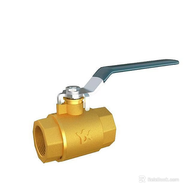 Golden Brass Ball Valve Component With Blue Handle For Industrial Applications 3d model 